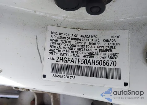 2010 Honda Civic Lx из США, поврежденный, VIN 2HGFA1F50AH506670